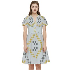 Abstract Pattern Geometric Backgrounds   Short Sleeve Waist Detail Dress by Eskimos