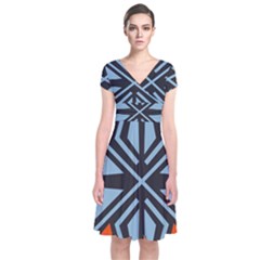 Abstract Geometric Design    Short Sleeve Front Wrap Dress by Eskimos