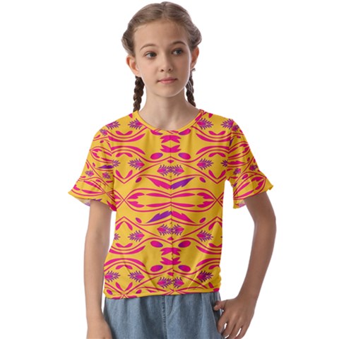 Folk Flowers Print Floral Pattern Ethnic Art Kids  Cuff Sleeve Scrunch Bottom Tee by Eskimos