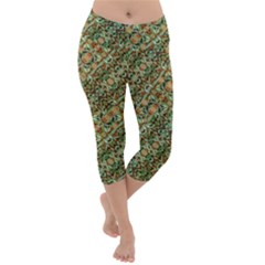 Colorful Stylized Botanic Motif Pattern Lightweight Velour Capri Yoga Leggings by dflcprintsclothing