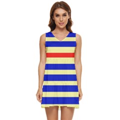 Blue And Red Stripes Yellow Tiered Sleeveless Mini Dress by FunDressesShop