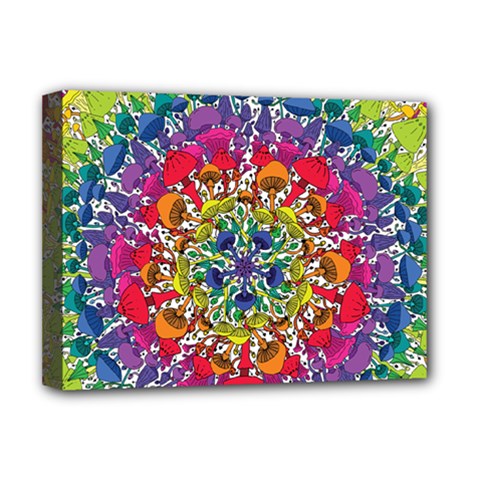 Rainbow Mushroom Mandala Deluxe Canvas 16  X 12  (stretched)  by steampunkbabygirl