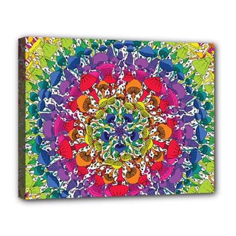 Rainbow Mushroom Mandala Canvas 14  X 11  (stretched) by steampunkbabygirl