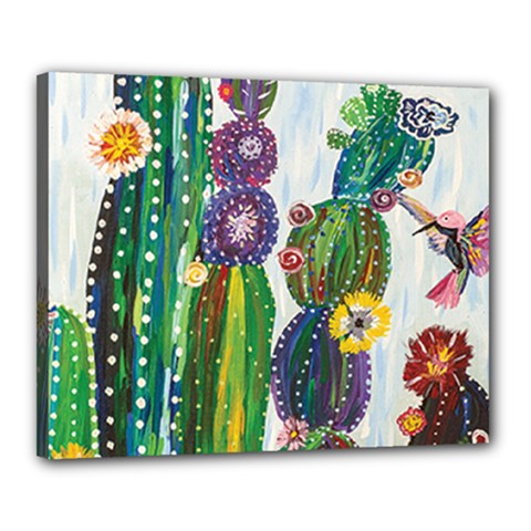 Rainbow Cactus Shirt Canvas 20  X 16  (stretched) by steampunkbabygirl