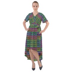 Paris Words Motif Colorful Pattern Front Wrap High Low Dress by dflcprintsclothing