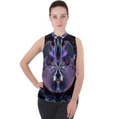 The High Priestess Card Mock Neck Chiffon Sleeveless Top by MRNStudios