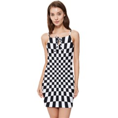 Illusion Checkerboard Black And White Pattern Summer Tie Front Dress by Nexatart