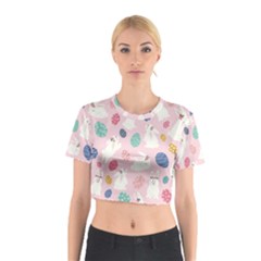 Cute Bunnies Easter Eggs Seamless Pattern Cotton Crop Top by Jancukart