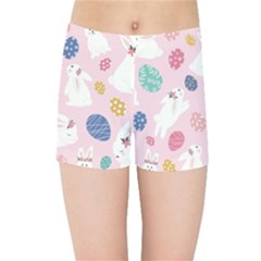 Cute Bunnies Easter Eggs Seamless Pattern Kids  Sports Shorts by Jancukart