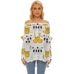 Seamless Pattern Cute Animals Off Shoulder Chiffon Pocket Shirt