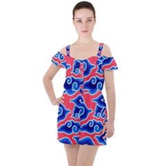 Batik Megamendung Ruffle Cut Out Chiffon Playsuit by artworkshop