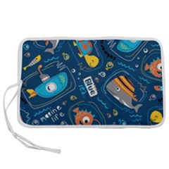 Seamless-pattern-vector-submarine-with-sea-animals-cartoon Pen Storage Case (l)