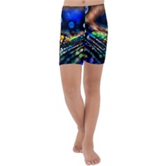 Peacock Feather Drop Kids  Lightweight Velour Capri Yoga Leggings by artworkshop