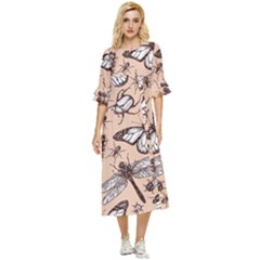 Vintage-drawn-insect-seamless-pattern Double Cuff Midi Dress by Jancukart
