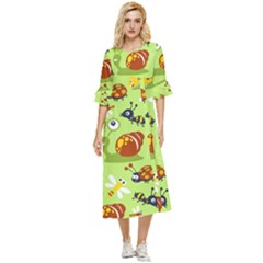 Little-animals-cartoon Double Cuff Midi Dress by Jancukart