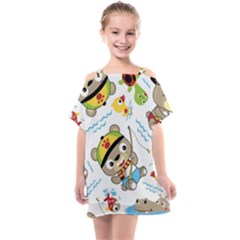 Vector-seamless-pattern-cute-fishing-animals-cartoon Kids  One Piece Chiffon Dress by Jancukart