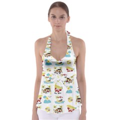 Vector-pattern-with-funny-animals-cartoon-summer-holiday-beach Babydoll Tankini Top by Jancukart