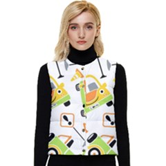 Seamless-pattern-vector-illustration-vehicles-cartoon Women s Short Button Up Puffer Vest by Jancukart