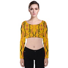 Folk Flowers Print Floral Pattern Ethnic Art Velvet Long Sleeve Crop Top by Eskimos