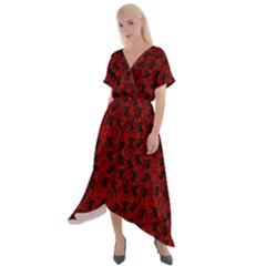 Micro Blood Red Cats Cross Front Sharkbite Hem Maxi Dress by NerdySparkleGoth