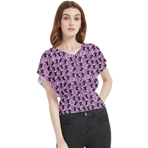 Pink Cat Butterfly Chiffon Blouse by NerdySparkleGoth