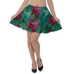 Rare Excotic Forest Of Wild Orchids Vines Blooming In The Calm Velvet Skater Skirt by pepitasart