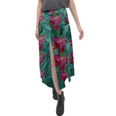 Rare Excotic Forest Of Wild Orchids Vines Blooming In The Calm Velour Split Maxi Skirt by pepitasart