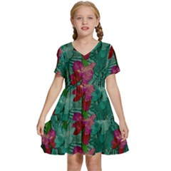 Rare Excotic Forest Of Wild Orchids Vines Blooming In The Calm Kids  Short Sleeve Tiered Mini Dress by pepitasart