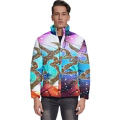 Browning Deer Glitter Galaxy Men s Puffer Bubble Jacket Coat by artworkshop