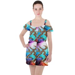 Browning Deer Glitter Galaxy Ruffle Cut Out Chiffon Playsuit by artworkshop