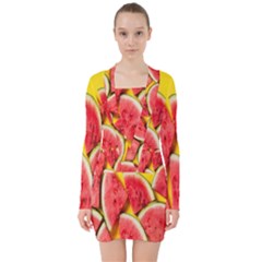 Watermelon V-neck Bodycon Long Sleeve Dress by artworkshop