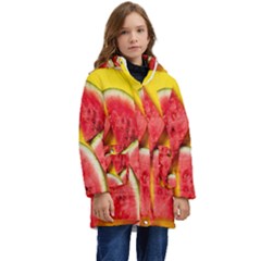 Watermelon Kid s Hooded Longline Puffer Jacket by artworkshop