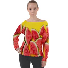 Watermelon Off Shoulder Long Sleeve Velour Top by artworkshop