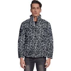 Dark Black And White Floral Pattern Men s Puffer Bubble Jacket Coat by dflcprintsclothing