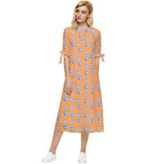 Floral Art Bow Sleeve Chiffon Midi Dress by Sparkle