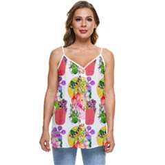 Bunch Of Flowers Casual Spaghetti Strap Chiffon Top by Sparkle