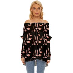 Spring Leafs Off Shoulder Chiffon Pocket Shirt