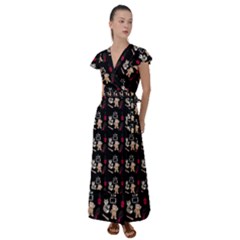 Cat Pattern Flutter Sleeve Maxi Dress by Sparkle