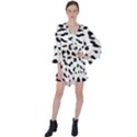 Black and white Leopard dots Jaguar V-Neck Flare Sleeve Mini Dress View1