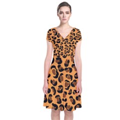 Orange Leopard Jaguar Dots Short Sleeve Front Wrap Dress by ConteMonfrey