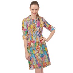 Floral Flowers Long Sleeve Mini Shirt Dress by artworkshop