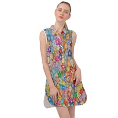 Floral Flowers Sleeveless Shirt Dress by artworkshop