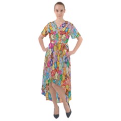 Floral Flowers Front Wrap High Low Dress by artworkshop