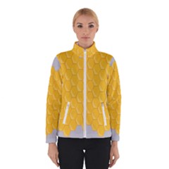 Hexagons Yellow Honeycomb Hive Bee Hive Pattern Women s Bomber Jacket by artworkshop