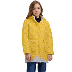 Hexagons Yellow Honeycomb Hive Bee Hive Pattern Kid s Hooded Longline Puffer Jacket by artworkshop