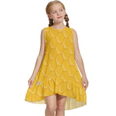 Hexagons Yellow Honeycomb Hive Bee Hive Pattern Kids  Frill Swing Dress by artworkshop