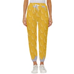 Hexagons Yellow Honeycomb Hive Bee Hive Pattern Cropped Drawstring Pants by artworkshop