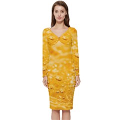 Water Long Sleeve V-neck Bodycon Dress  by artworkshop
