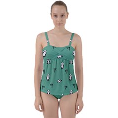 Pandas Pattern Twist Front Tankini Set by artworkshop