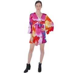 Colorful Painting V-neck Flare Sleeve Mini Dress by artworkshop